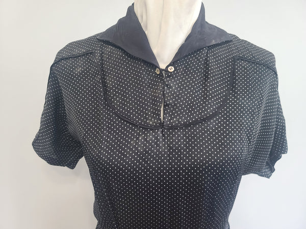 German Black Polka Dot Artificial Silk Dress <br> (B-41" W-32" H-41")