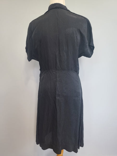 German Black Polka Dot Artificial Silk Dress <br> (B-41" W-32" H-41")