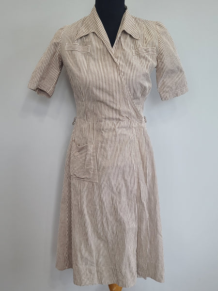 Army Nurse Seersucker Hospital Dress <br> (B-35" W-27" H-36")