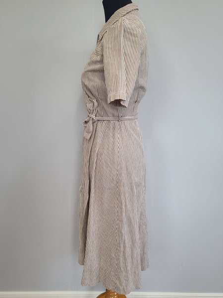 Army Nurse Seersucker Hospital Dress <br> (B-35" W-27" H-36")