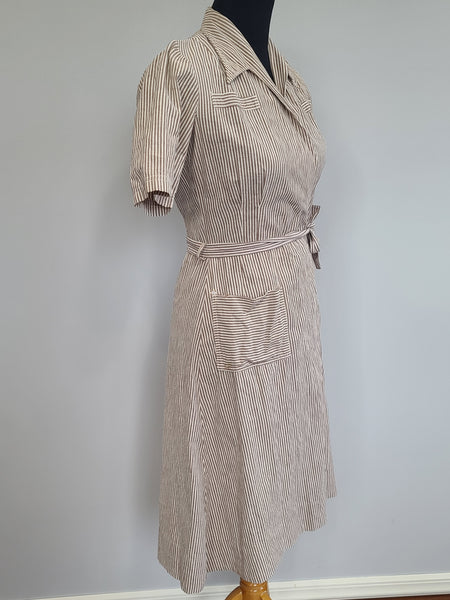 Army Nurse Seersucker Hospital Dress <br> (B-35" W-27" H-36")