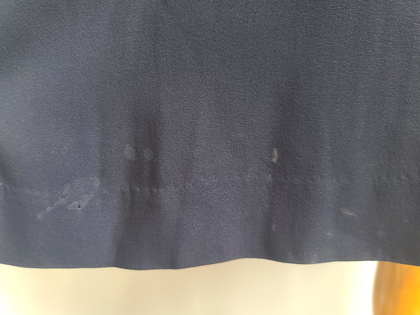 Dark Blue Rayon Dress with Peplum and Embroidery <br> (B-42" W-36" H-44)