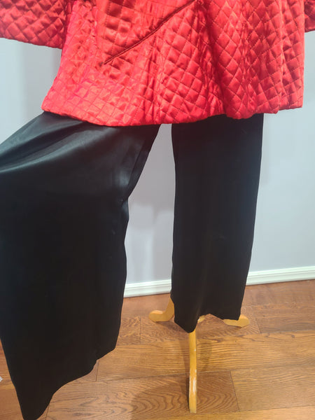 Satin Red and Black Jacket and Pants Loungewear Set <br> (B-40" W-26" H-37")