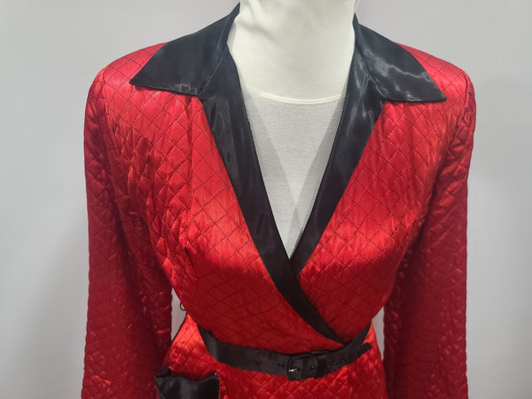 Satin Red and Black Jacket and Pants Loungewear Set <br> (B-40" W-26" H-37")