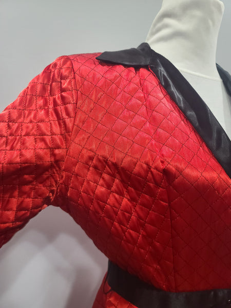 Satin Red and Black Jacket and Pants Loungewear Set <br> (B-40" W-26" H-37")