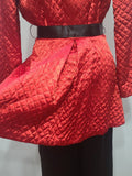 Satin Red and Black Jacket and Pants Loungewear Set <br> (B-40" W-26" H-37")