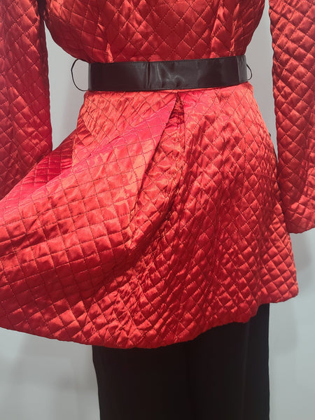 Satin Red and Black Jacket and Pants Loungewear Set <br> (B-40" W-26" H-37")
