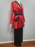 Satin Red and Black Jacket and Pants Loungewear Set <br> (B-40" W-26" H-37")