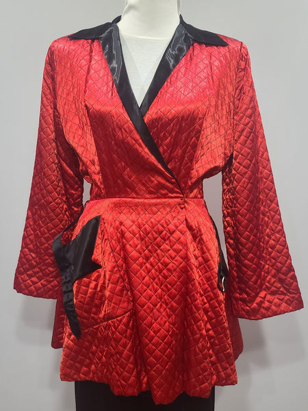 Satin Red and Black Jacket and Pants Loungewear Set <br> (B-40" W-26" H-37")