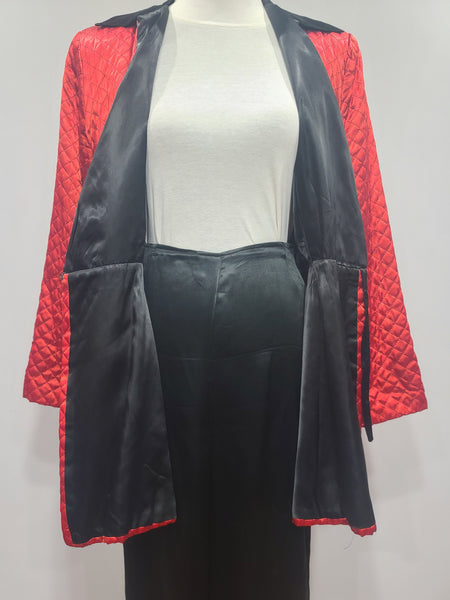 Satin Red and Black Jacket and Pants Loungewear Set <br> (B-40" W-26" H-37")