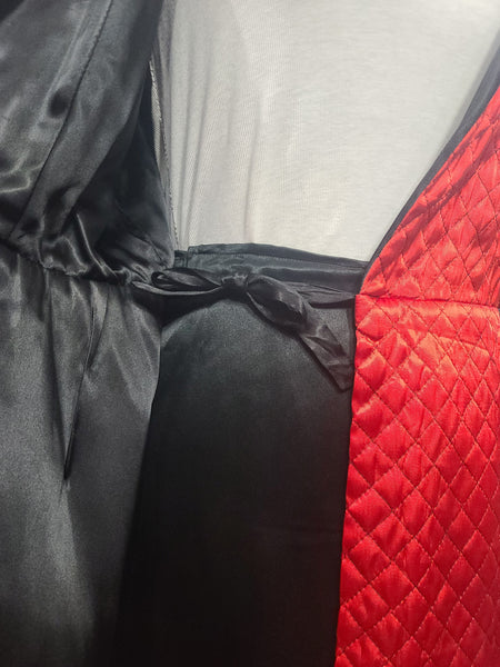Satin Red and Black Jacket and Pants Loungewear Set <br> (B-40" W-26" H-37")