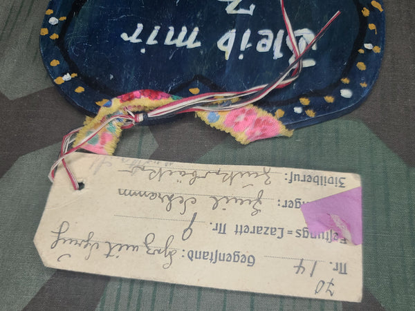 Wooden Painted Heart with Lazarett Tag