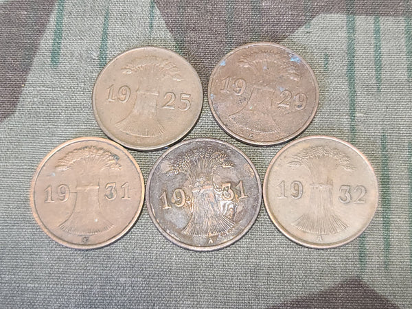 Lot of 9 Weimar Reichspfennig Coins