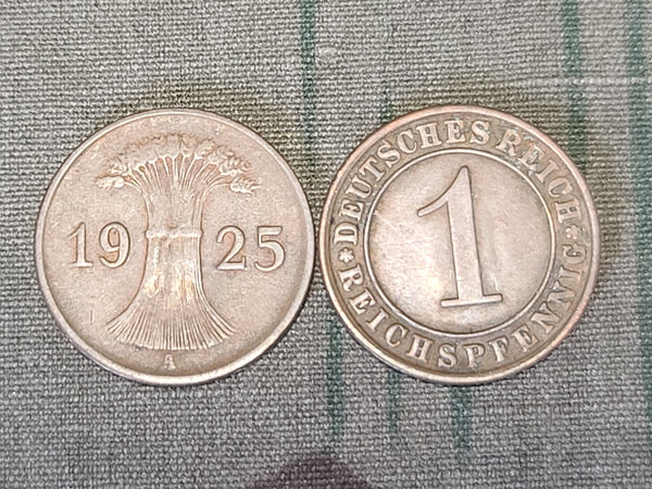 Lot of 9 Weimar Reichspfennig Coins