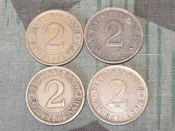 Lot of 9 Weimar Reichspfennig Coins