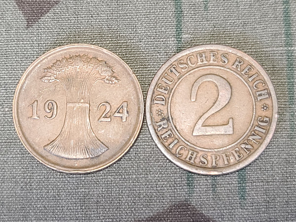 Lot of 9 Weimar Reichspfennig Coins