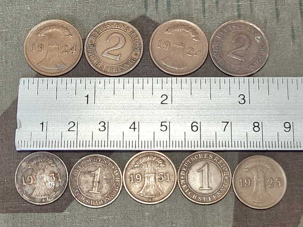 Lot of 9 Weimar Reichspfennig Coins