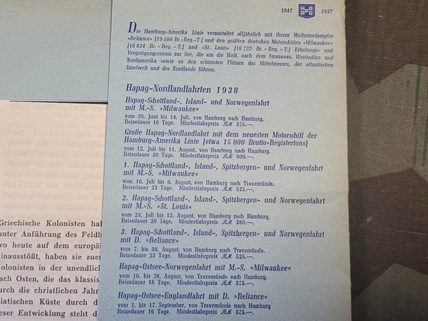 Hamburg-Amerika Line Ports & Trips 1938/1939