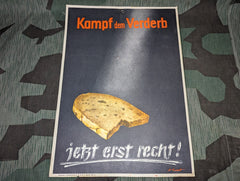 Original WWII German Food Waste Kampf Dem Verderb! Poster Sign