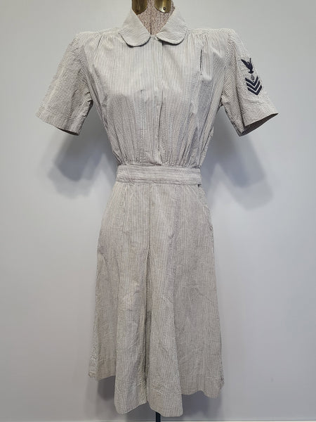 US Navy WAVES Seersucker Work Uniform Dress <br> (B-36" W-24.5" H-34")