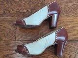 Brown and White Spectator Peep Toe Pumps 6 1/2 AA