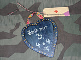 Wooden Painted Heart with Lazarett Tag