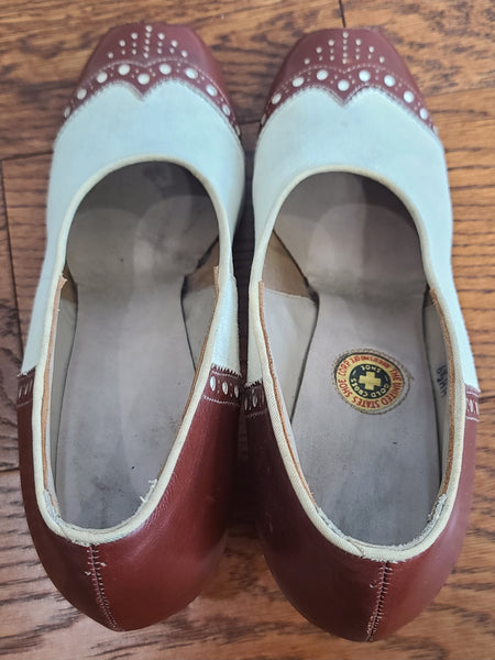 Brown and White Spectator Peep Toe Pumps 6 1/2 AA