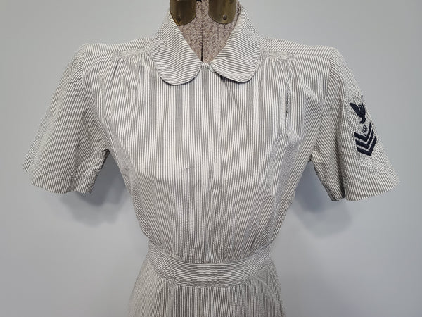 US Navy WAVES Seersucker Work Uniform Dress <br> (B-36" W-24.5" H-34")