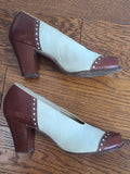 Brown and White Spectator Peep Toe Pumps 6 1/2 AA