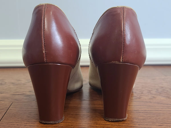 Brown and White Spectator Peep Toe Pumps 6 1/2 AA