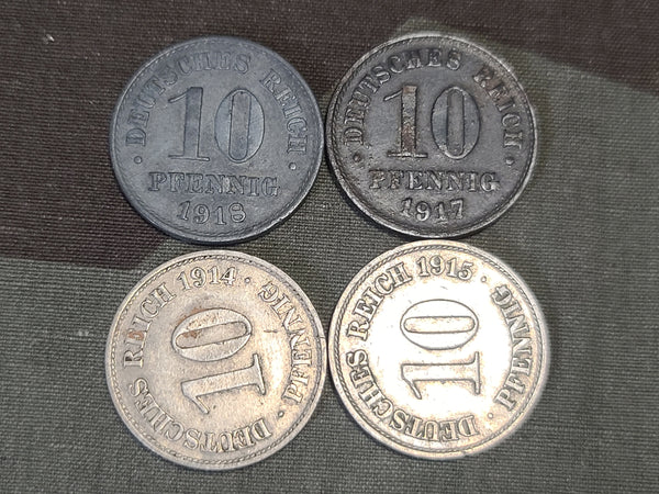 WWI Dated 10 Pfennig Coins (Lot of 9)