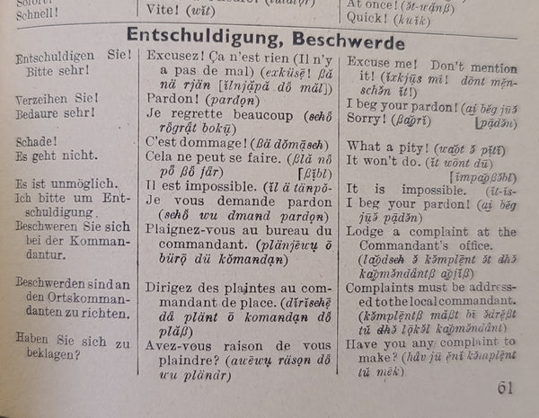 Picture Dictionary for Soldiers (German, French, English) 1941