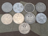 WWI Dated 10 Pfennig Coins (Lot of 9)