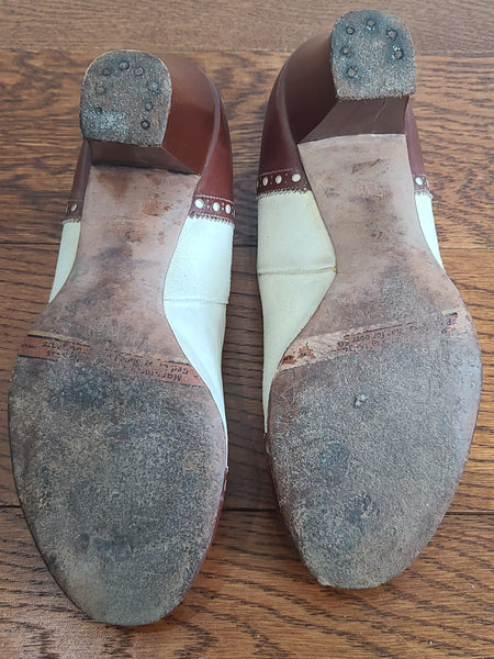 Brown and White Spectator Peep Toe Pumps 6 1/2 AA