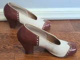 Brown and White Spectator Peep Toe Pumps 6 1/2 AA