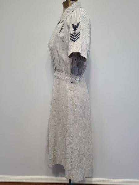 US Navy WAVES Seersucker Work Uniform Dress <br> (B-36" W-24.5" H-34")