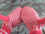 Red and White Knit Mittens