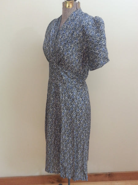 German Blue Print Dress <br> (B-38" W-29" H-40")