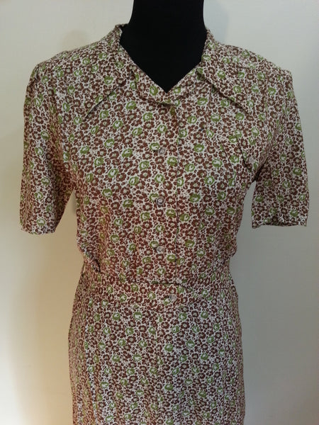 German Green/Brown Button Down Dress <br> (B-39" W-32" H-39")