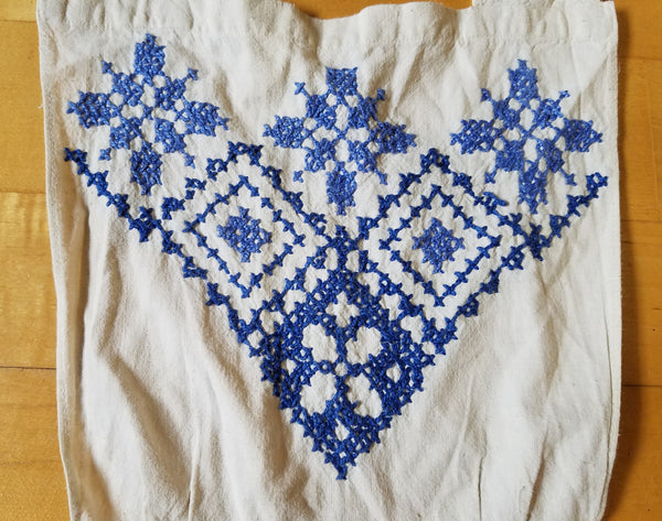 German Apron with Blue Needlework Designs