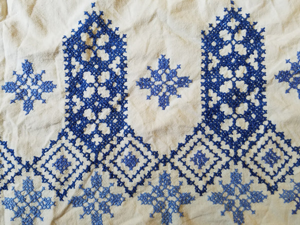 German Apron with Blue Needlework Designs