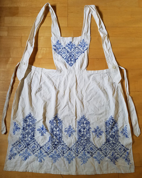 German Apron with Blue Needlework Designs