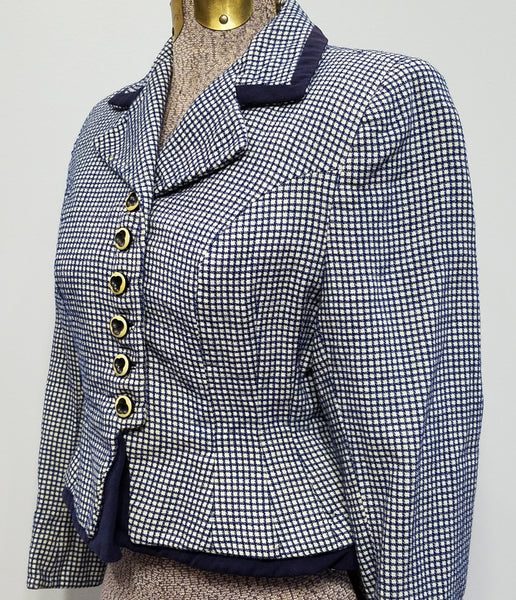 Blue and White Peplum Blazer <br> (B-32" W-26")