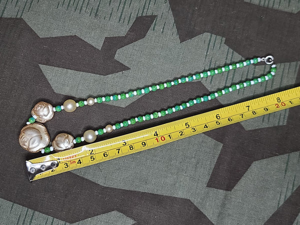 German Green Glass Rose Bead Necklace