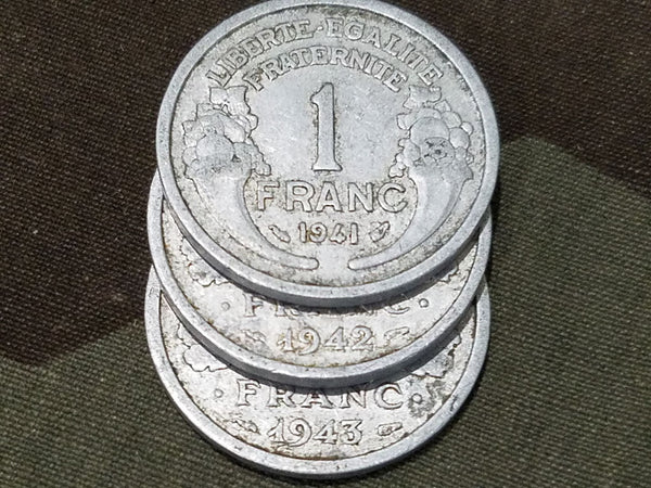 Mid War French Francs Coins (Set of 9) 1941/1943/1943