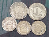 Early War French Francs Coins (Set of 5) 1934/1938/1940/1941