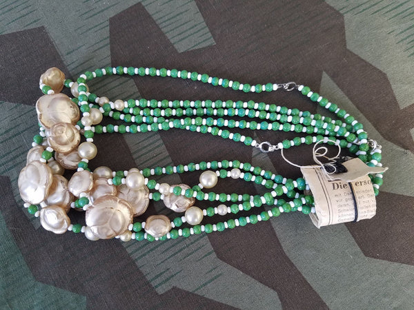 German Green Glass Rose Bead Necklace