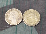 Early War French Francs Coins (Set of 5) 1934/1938/1940/1941