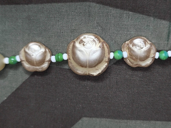 German Green Glass Rose Bead Necklace