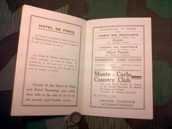 1930s Hotel De Paris Monte Carlo Ashtray and Guide Books